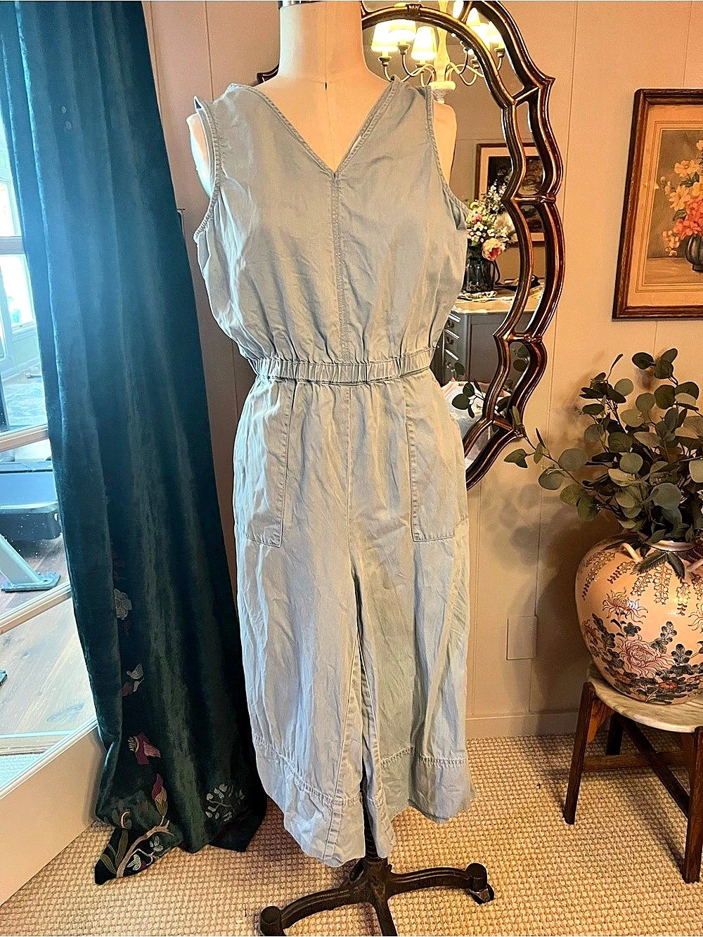 Splendid Cotton Chambray Jumpsuit in Blue Size Large Like New